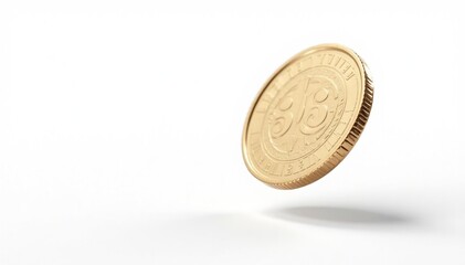 A single coin flipped mid-air, isolated on white , metal, casino, money