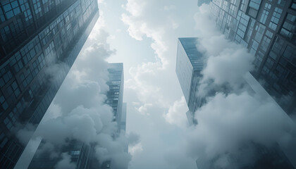 Urban Mirage: Clouds Weaving Through High-Rise Silhouettes