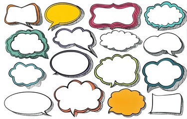 Obraz premium A set of cartoon speech bubbles in various shapes and sizes, each with colorful outlines against a