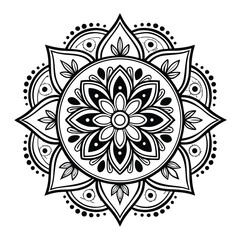 Circular pattern in the form of a mandala. Henna tattoo mandala. Mehndi style. Decorative pattern in oriental style. Coloring book page.