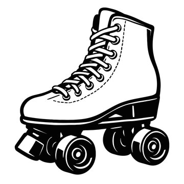Classic Roller Skate - Black and White Illustration for Hobbies, Sports, Retro Themes, or Leisure Activities