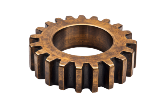 Old brass gears isolated on white background showcase the intricate details of vintage mechanical components