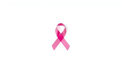 A vibrant pink ribbon, symbol of breast cancer awareness, isolated on a pure white background, support, white background