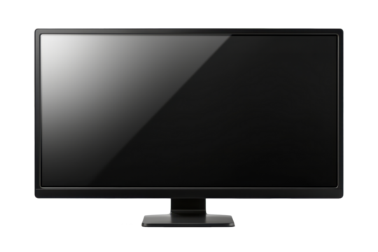 black pc monitor display front view isolated on white or transparent png