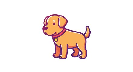 Obraz premium Cartoon Dog Standing with Collar Cute Pet Illustration