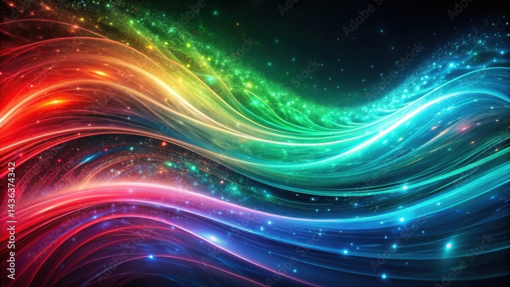 Poster Abstract Colorful Energy Waves and Sparkling Dust A Vibrant Cosmic Swirl of Light and Color