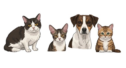 Cat and Dog Illustration Featuring Various Domestic Animals