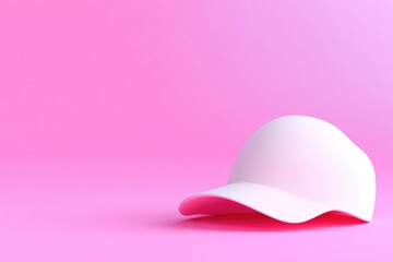 Fototapeta premium A simple, white baseball cap sits on a pink background
