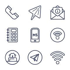 Contact Line Icons. Editable Stroke. Pixel Perfect. For Mobile and Web. Contains such icons as Like Button, Location, Calendar, Messaging, Network.