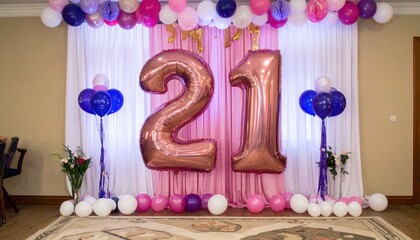 Celebration With Colorful Balloons and Decorations for a 21st Birthday Party