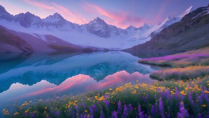 Mountain Lake Reflection at Sunset