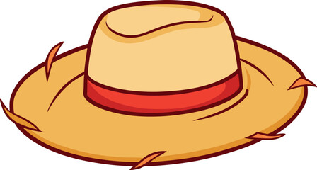 Premium Straw Hat Vector Illustration Featuring a Vibrant Red Ribbon – Essential for Trendy Summer, Beach, and Outdoor Creative Designs