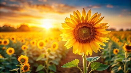 Obraz premium Majestic Sunflower Field: Single Bloom in Summer Sunlight