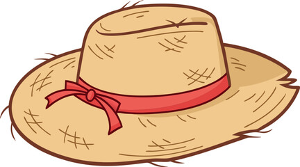 Premium Straw Hat Vector Illustration Featuring a Vibrant Red Ribbon – Essential for Trendy Summer, Beach, and Outdoor Creative Designs