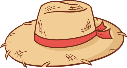 Premium Straw Hat Vector Illustration Featuring a Vibrant Red Ribbon – Essential for Trendy Summer, Beach, and Outdoor Creative Designs