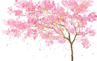 Fototapeta premium Cherry blossom tree, with pink petals falling from the branches, vector illustration, on a white