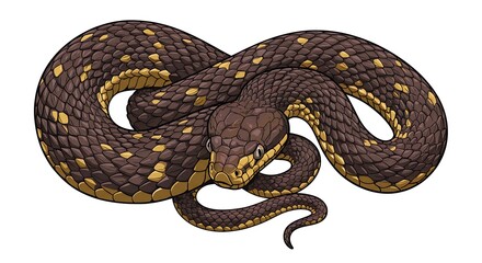 Fototapeta premium Coiled Snake Illustration with Brown and Yellow Pattern