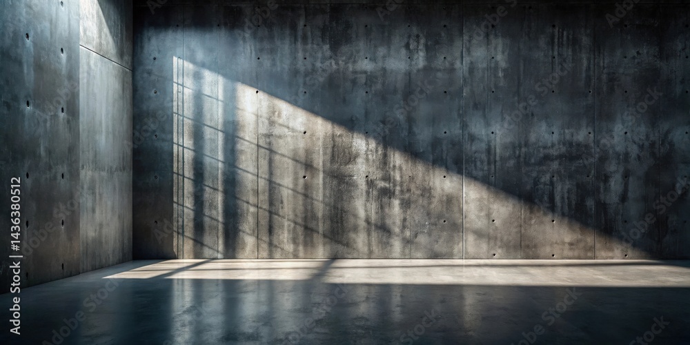 Aufkleber sunlit industrial interior empty room with textured concrete walls and polished floor featuring dram
