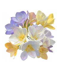 Obraz premium A captivating bouquet of Freesia flowers in various hues on a white background