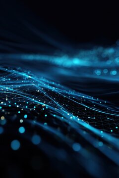 Abstract blue technology background with glowing connections, network mesh, and circuit lines. Futuristic digital concept for IT, innovation, blockchain, AI, and communication designs.
