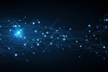 Abstract blue technology background with glowing connections, network mesh, and circuit lines. Futuristic digital concept for IT, innovation, blockchain, AI, and communication designs.