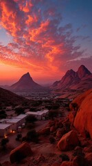 Naklejka premium Desert sunset panorama