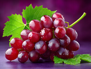 Fototapeta premium A bunch of grapes on a rich purple background 