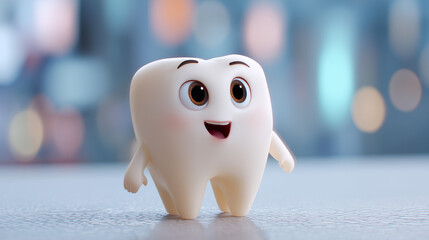 Tooth with small eyes and a wide smile