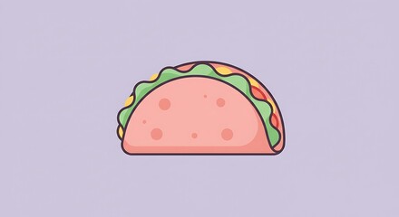 Illustration of a Taco with Fillings on a Light Purple Background