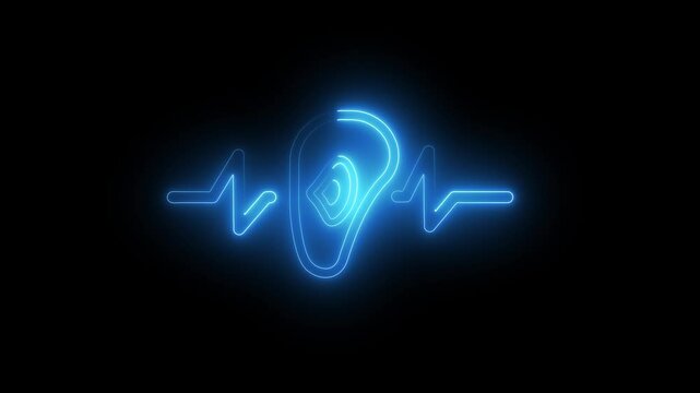 glowing line ear icon  animation. concept of listen actively