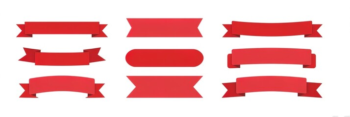 Obraz premium Set of red ribbon banner labels, vector illustration on a white background. Simple, flat style