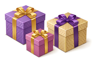 Obraz premium 3D Gift Boxes with Gold Purple Ribbons 