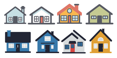 Fototapeta premium Home simple line and color flat design icon outline set vector illustration on transparent background cute hand drawn.