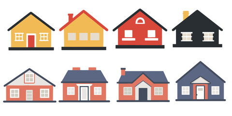 Fototapeta premium Home simple line and color flat design icon outline set vector illustration on transparent background cute hand drawn.