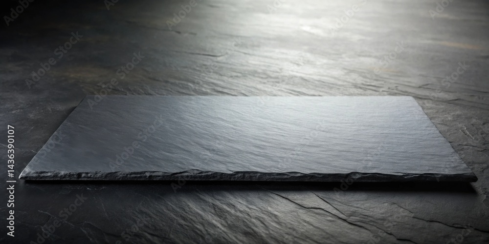 Aufkleber a smooth, dark grey slate rectangle rests on a similarly textured surface, providing a clean, minima