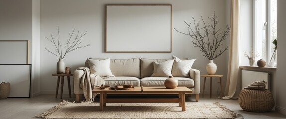 serene minimalistic living room with chic couch and stylish table