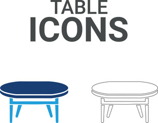 Table icons. Collection of sofa, kitchen, chair, dresser and more. Vector illustration. Easily changes to any color.