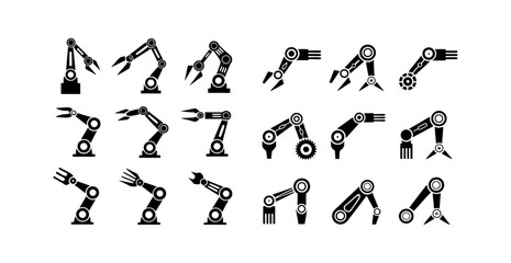 18 Industrial Robotic Arm Icons: Essential Automation and Manufacturing Vector Graphics for Engineering Design