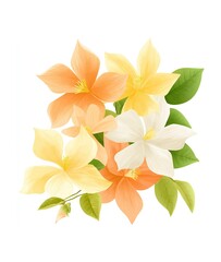 Elegant floral arrangement featuring orange, yellow and white clematis flowers