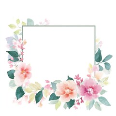 Fototapeta premium Watercolor floral frame, white background, pastel colors, simple design, flat vector graphic