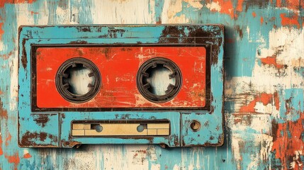 Vintage Cassette Tape on a Weathered Wall