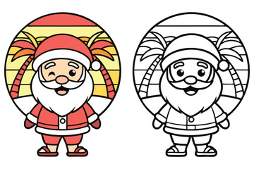 Winking Santa Claus With Beach Sunset Colorful and Black White Design