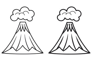 Erupting Volcano Outlines, Cartoon Eruption Mountain Silhouette with Smoke Cloud