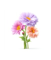 Pastel Colored Gerbera Flowers on a White Background, Stunning Floral Arrangement