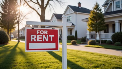 Suburban House with a "For Rent" Sign on the Lawn, Real Estate Rental Opportunity