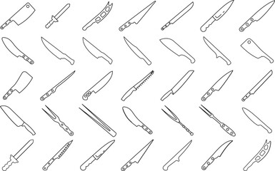 Professional Butcher and Kitchen Knife Set – Vintage Style Culinary Cutlery for Meat, Fish, and Cooking Illustration.