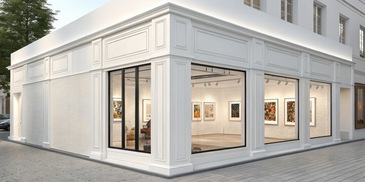 White Classical Art Gallery Exterior Design 3D Render, Architectural Visualization, Shopfront, Gallery Design Art Gallery, 3D Rendering