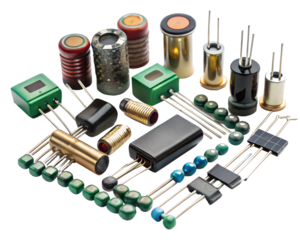 electronic components on white background