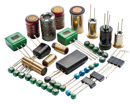 electronic components on white background