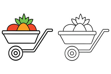 Wheelbarrow Fruit Cartoon With Vegetables Vector, Harvest Food Coloring